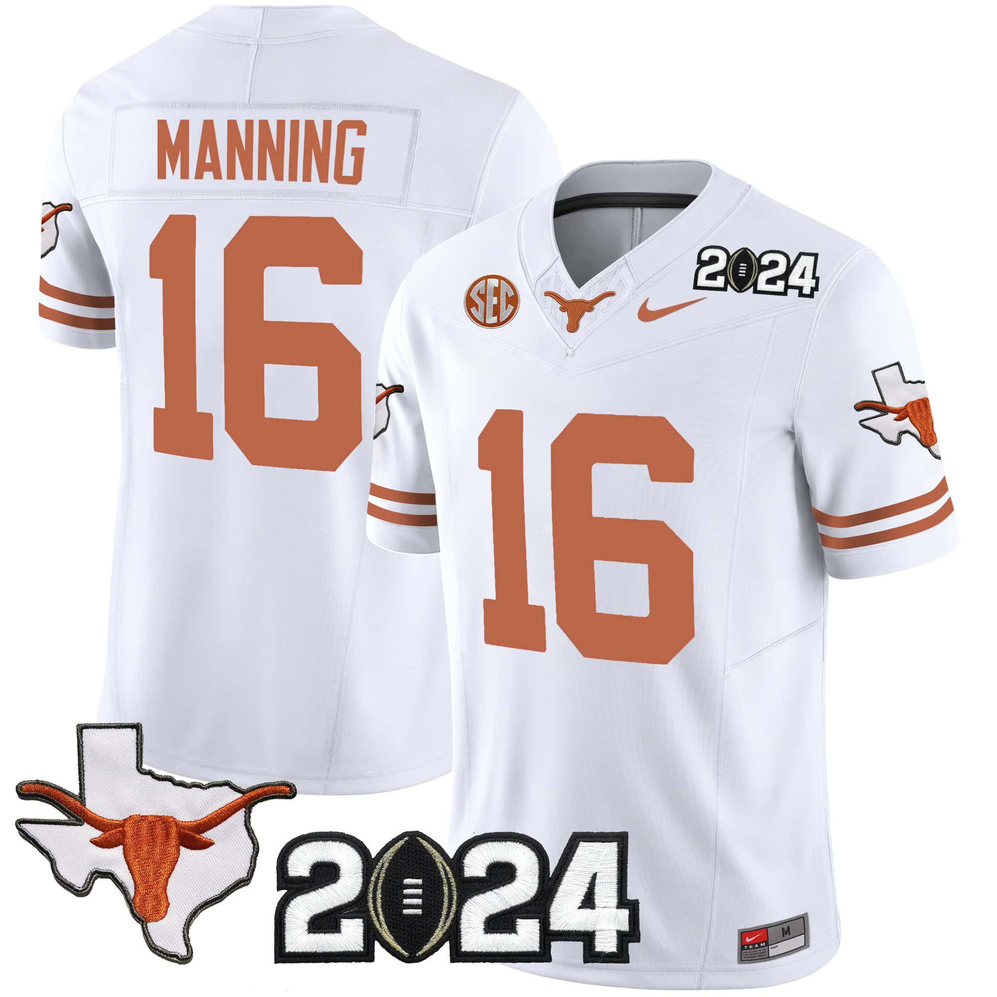 Men Texas Longhorns #16 Manning White 2024 Nike Vapor Limited NCAA Jersey